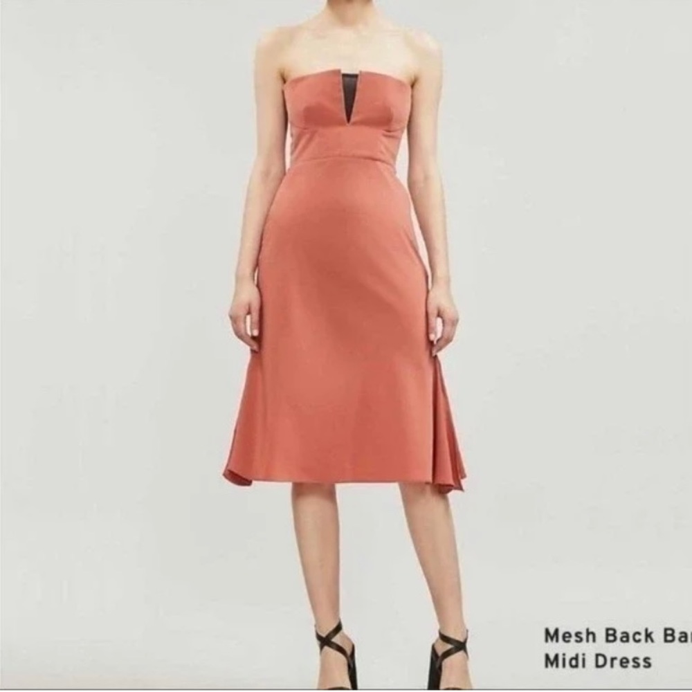 NWT Topshop strapless mesh back bardot midi dress rust color
NWT
Topshop